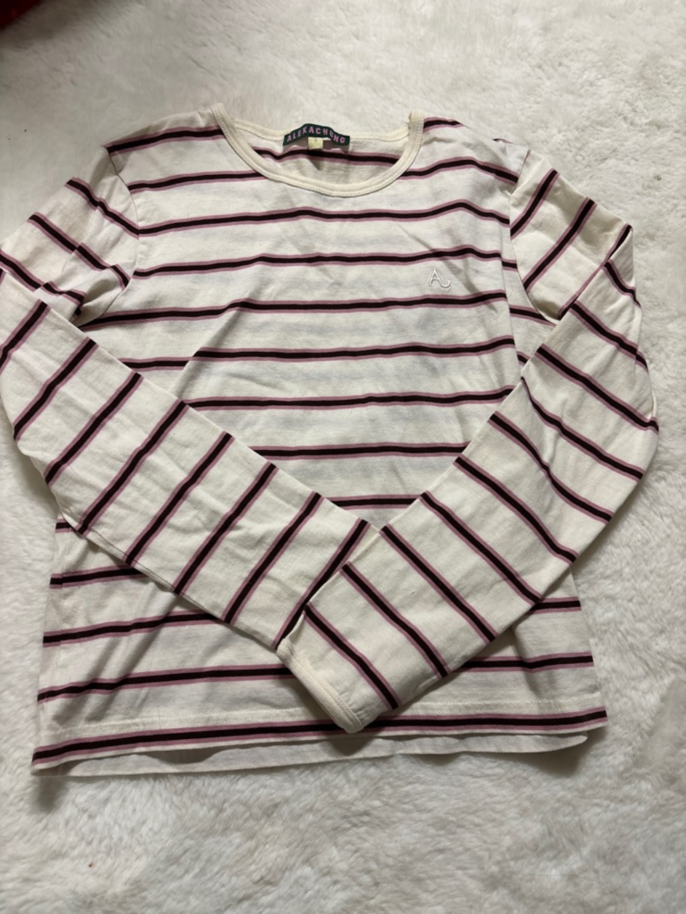 White & Burgundy Striped Long Sleeve Top